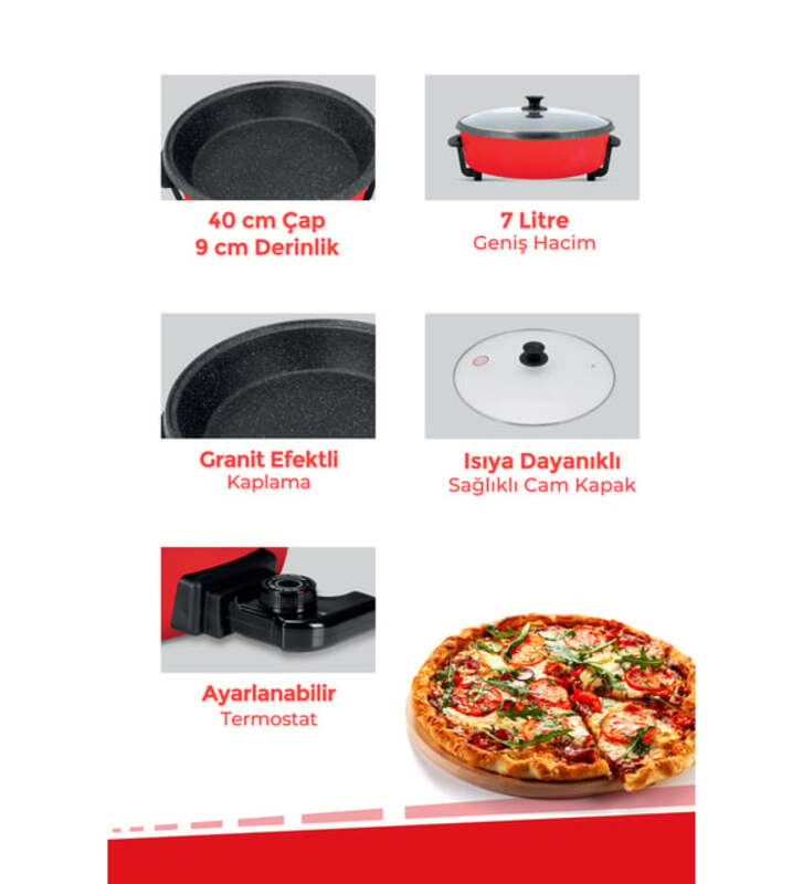 Sermelex Pizzeria Elektrikli Tencere Pizza Tavası (KIRMIZI)